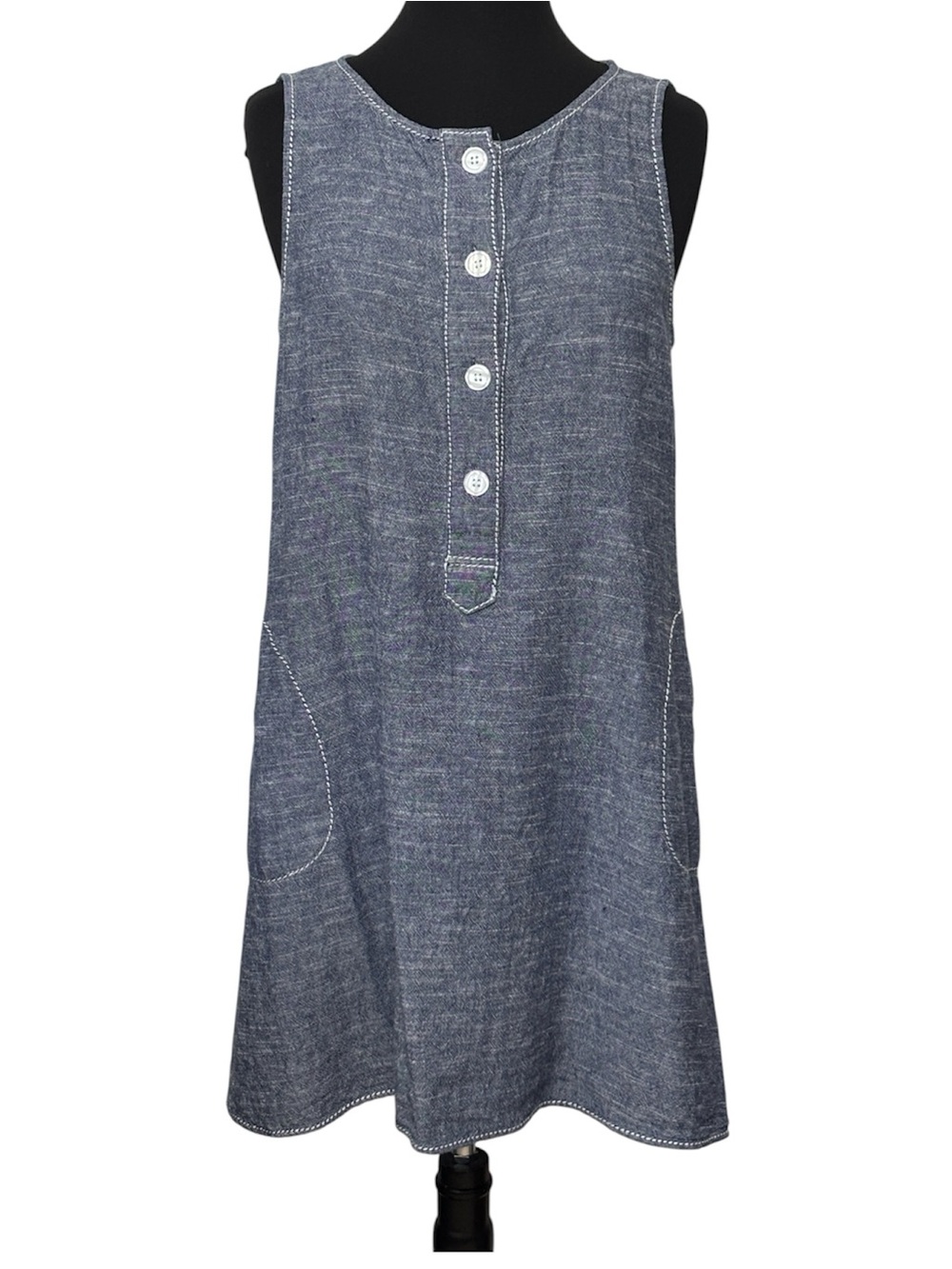 Max Studio Sleeveless Chambray Blue Linen/Rayon Shift Dress. Size Large.